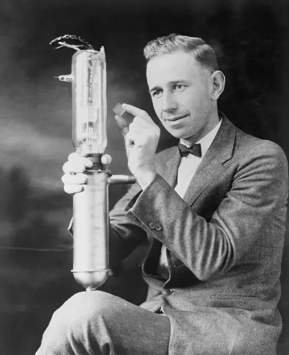 Framed Print : H.W. Arlin Holding New Transmitting Tool Framed Print : H.W. Arlin Holding New Transmitting Tool