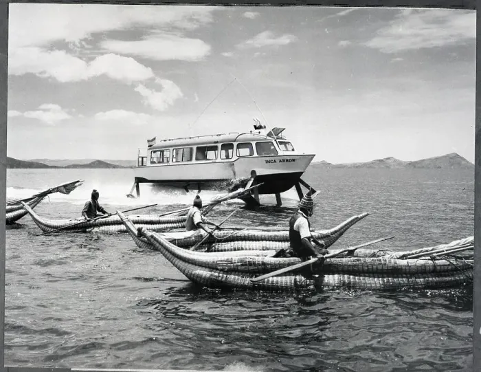 Framed Print : Hydrofoil and Fishing Boats on Lake Titicaca Framed Print : Hydrofoil and Fishing Boats on Lake Titicaca