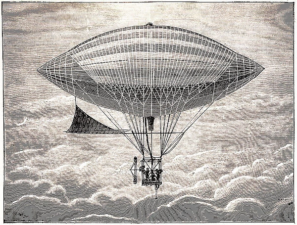 Hydrogen balloon airship above the clouds