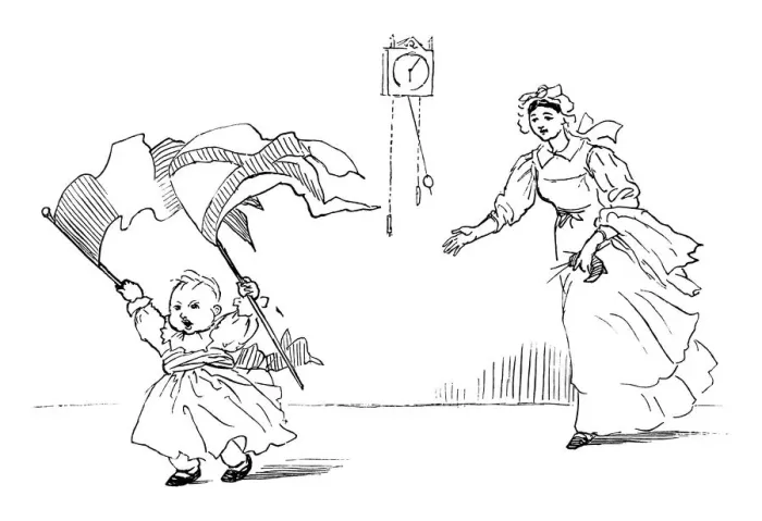 Framed Print : Hyperactive baby and frantic nursemaid Framed Print : Hyperactive baby and frantic nursemaid