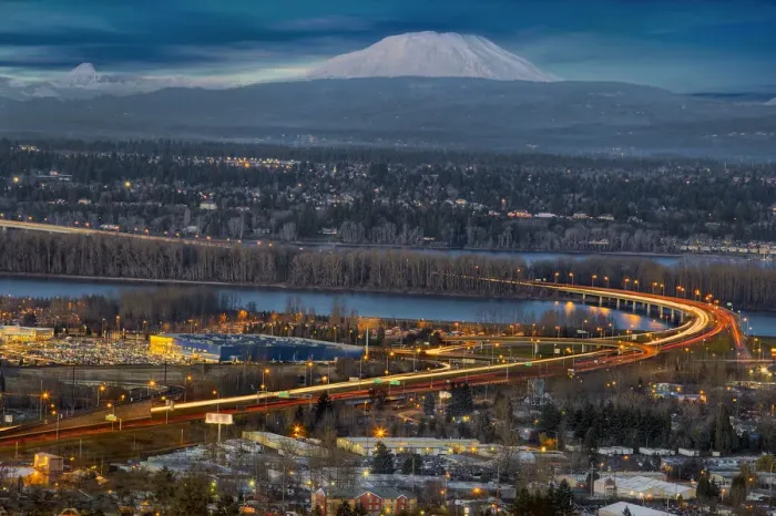 Framed Print : I-205 Interstate Freeway Blue Hour Framed Print : I-205 Interstate Freeway Blue Hour