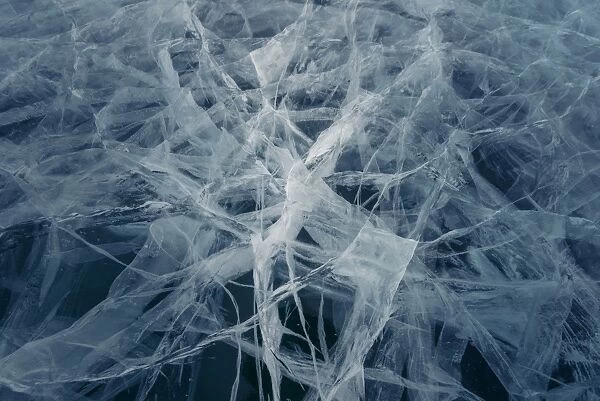Ice crack pattern on frozen lake Baikal