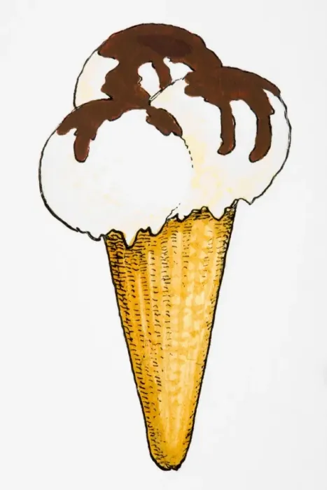 Framed Print : Ice cream cone, three scoops covered in chocolate sauce Framed Print : Ice cream cone, three scoops covered in chocolate sauce