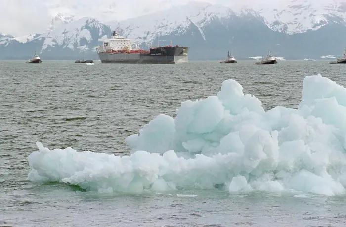 Framed Print : Ice Floating--Exxon Valdez In Background Framed Print : Ice Floating--Exxon Valdez In Background