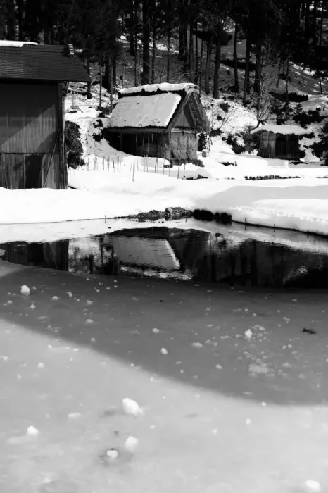 Framed Print : Hut. Ice formed in a rice paddy. But certain ice melted, Framed Print : Hut. Ice formed in a rice paddy. But certain ice melted,