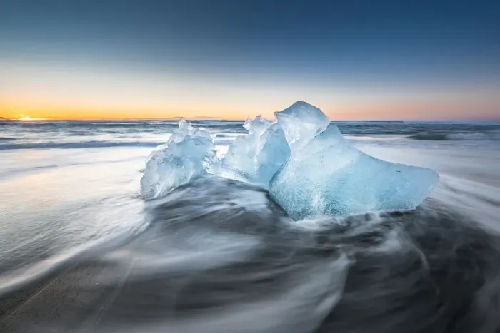 Framed Print : Ice on ice beach with water wave in Jokulsarlon, Iceland Framed Print : Ice on ice beach with water wave in Jokulsarlon, Iceland