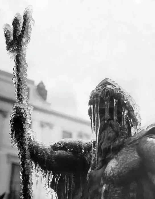 Framed Print : Ice King. A statue of Neptune covered with ice Framed Print : Ice King. A statue of Neptune covered with ice