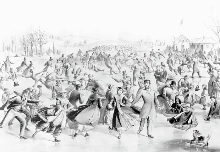 Framed Print : Ice Skating In Central Park In Winter Lithograph After Currier and Ives