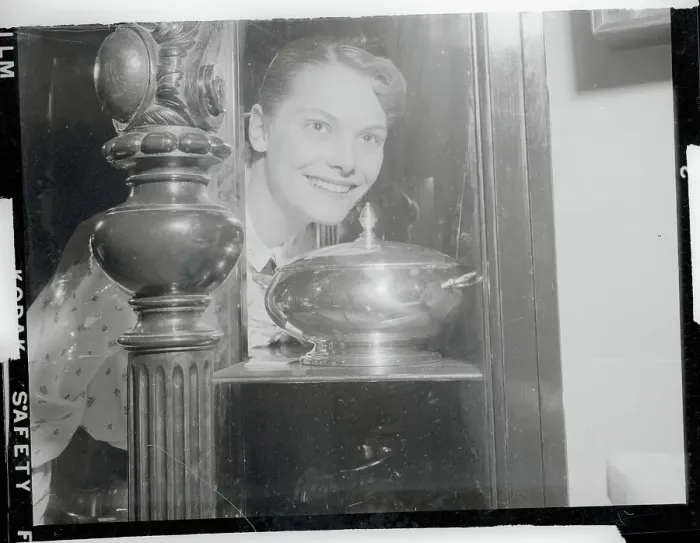 Framed Print : Ice Skating Champ Carol Heiss Admiring Trophies Framed Print : Ice Skating Champ Carol Heiss Admiring Trophies