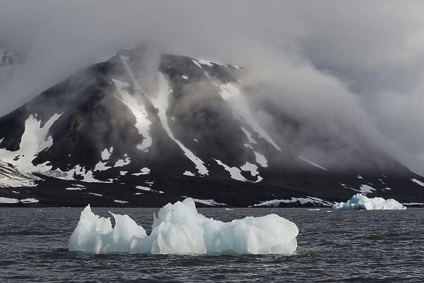Iceberg floating in Burgerbukta Bay, Hornsund, Spitsbergen Island, Svalbard Archipelago, Svalbard and Jan Mayen, Norway