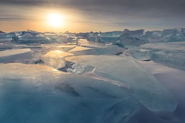 Iceberg formation on frozen lake