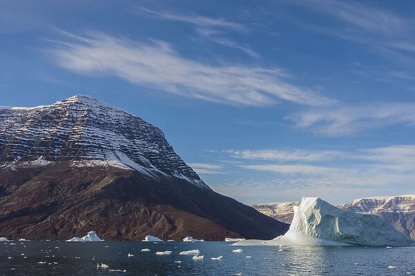 Iceberg and snowy mountains, Gasefjord, Scoresby Sund, Greenland, Denmark