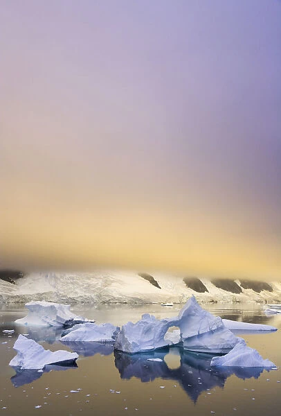 icebergs, sunset, Antarctic Peninsula