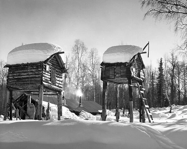 Iced Huts. 1953: Trappers cabin near Anchorage, Alaska
