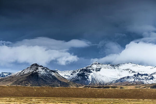Icelandic landscape with a dramatic sky, near Vik, Iceland