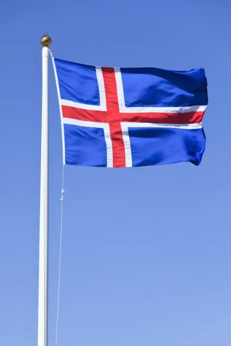 Framed Print : Icelandic national flag blowing in the wind, Iceland, Europe