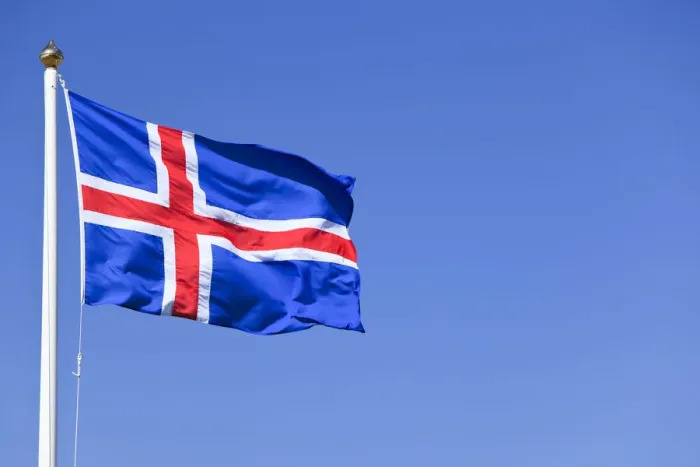 Framed Print : Icelandic national flag blowing in the wind, Iceland, Europe Framed Print : Icelandic national flag blowing in the wind, Iceland, Europe