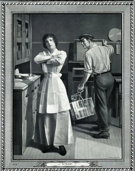 Framed Print : Iceman Filling Ice Box; Woman Snubs Him Framed Print : Iceman Filling Ice Box; Woman Snubs Him