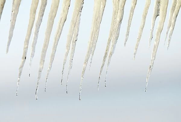 Icicles hang from a jetty