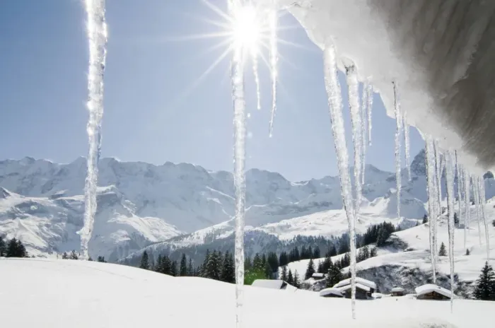 Framed Print : Icicles, winter landscape, Muerren, Switzerland, Europe Framed Print : Icicles, winter landscape, Muerren, Switzerland, Europe