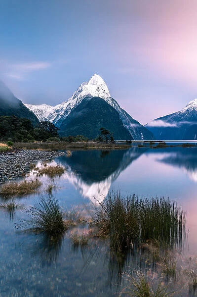 Iconic view of Milford Sound at sunrise, New Zealand