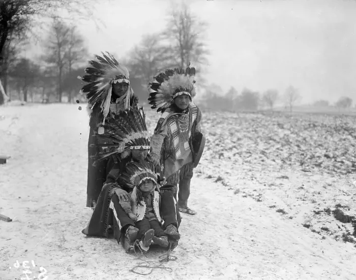 Framed Print : Icy Sioux. January 1926: Sioux Indians in feathered headresses going for Framed Print : Icy Sioux. January 1926: Sioux Indians in feathered headresses going for