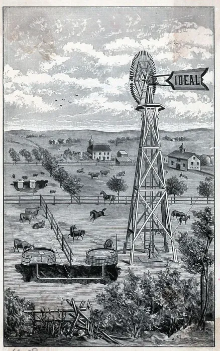 Framed Print : Ideal Windmill Rural Scene Illus