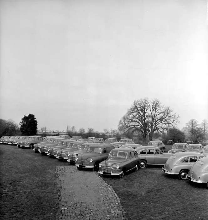 Framed Print : Idle Cars. 2nd April 1949: Brand new motor cars standing idle in the fields Framed Print : Idle Cars. 2nd April 1949: Brand new motor cars standing idle in the fields