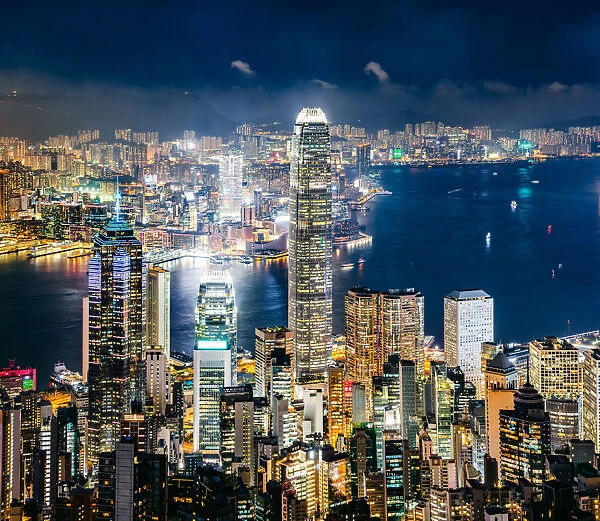 IFC center and skyline at night, Hong Kong