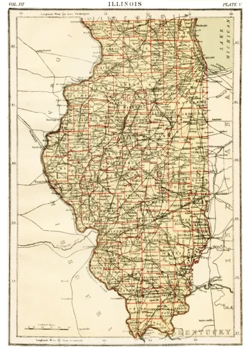 Framed Print : Illinois map 1881 Framed Print : Illinois map 1881