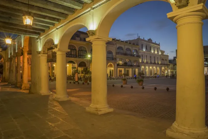 Framed Print : Illuminated arches in Havana city square, Havana, Cuba Framed Print : Illuminated arches in Havana city square, Havana, Cuba