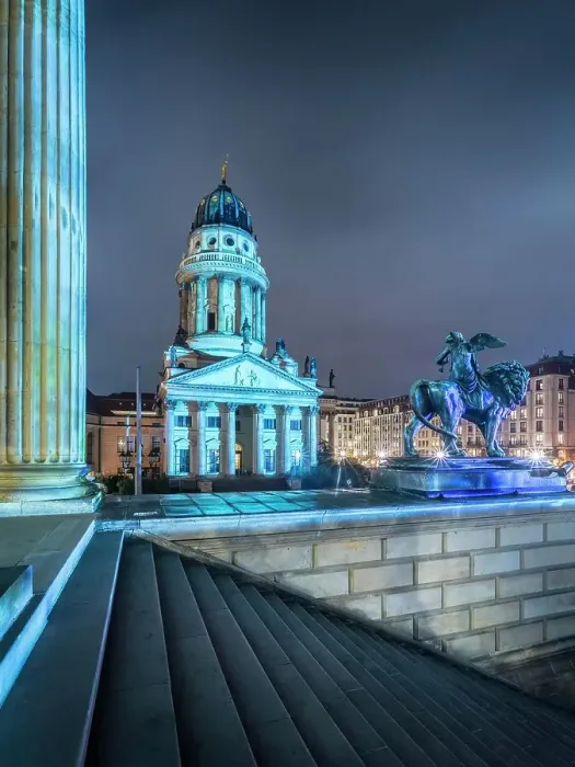 Framed Print : Illuminated French Cathedral on Gendarmenmarkt, Berlin, Germany Framed Print : Illuminated French Cathedral on Gendarmenmarkt, Berlin, Germany