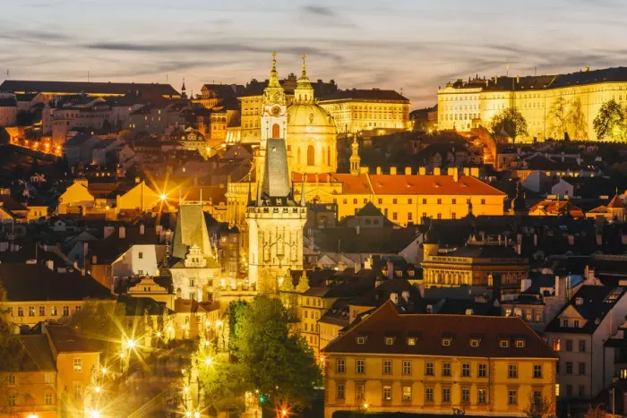 Framed Print : Illuminated Lesser town (Mala Strana) of Prague after the sunset, Czech Republic Framed Print : Illuminated Lesser town (Mala Strana) of Prague after the sunset, Czech Republic