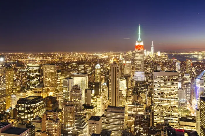 Framed Print : Illuminated Manhattan at night, New York City, USA Framed Print : Illuminated Manhattan at night, New York City, USA