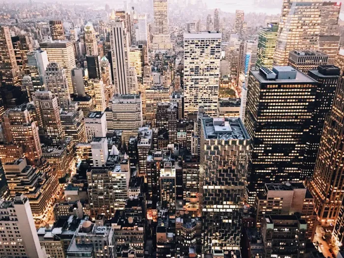 Framed Print : Illuminated Manhattan seen from above after sunset Framed Print : Illuminated Manhattan seen from above after sunset