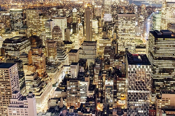 Illuminated skyscrapers of Manhattan at night, New York City, NY, USA