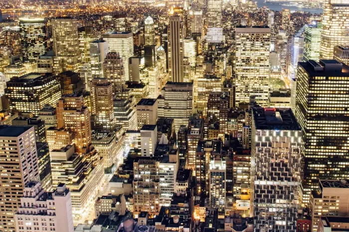 Framed Print : Illuminated skyscrapers of Manhattan at night, New York City, NY, USA Framed Print : Illuminated skyscrapers of Manhattan at night, New York City, NY, USA