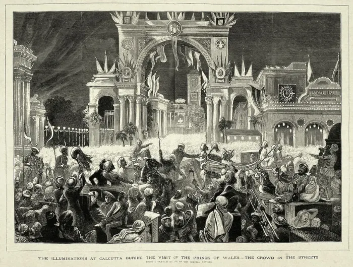 Framed Print : Illuminations at Calcutta India during visit of the Prince of Wales, Crowd in the streets, Victorian 1870s Framed Print : Illuminations at Calcutta India during visit of the Prince of Wales, Crowd in the streets, Victorian 1870s