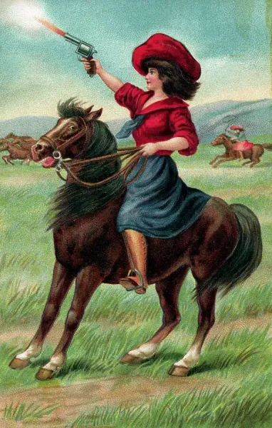 Annie Oakley on Horseback Color Print (Undated). Art Prints