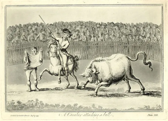 Framed Print : Illus / British Soldier in Bull Fight Framed Print : Illus / British Soldier in Bull Fight