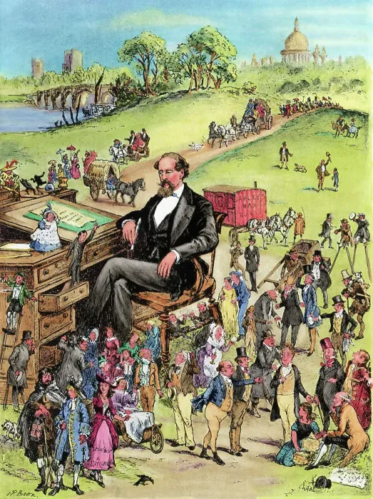 Framed Print : Illus Charles Dickens @Desk W / Characters