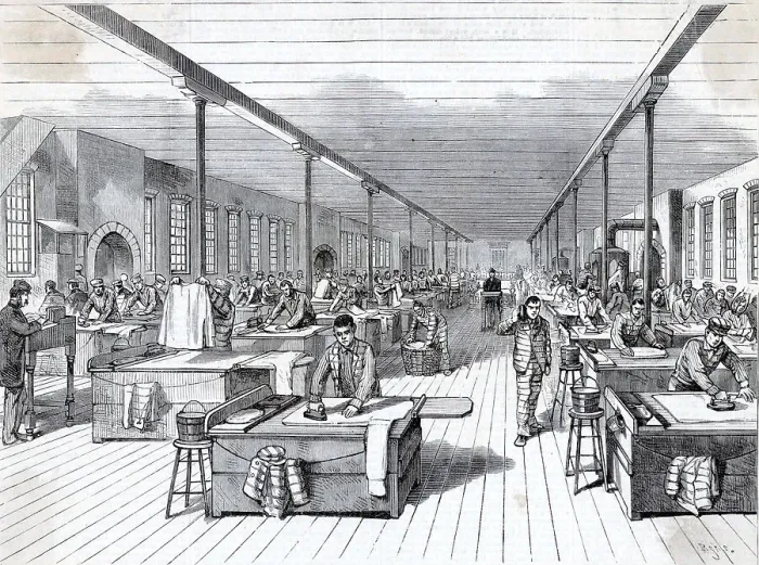 Framed Print : Illus. Convicts Ironing In Huge Laundry