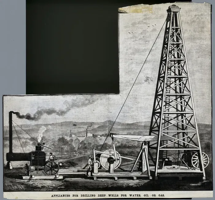 Framed Print : Illus. Of Early Well Drilling Machinery Framed Print : Illus. Of Early Well Drilling Machinery