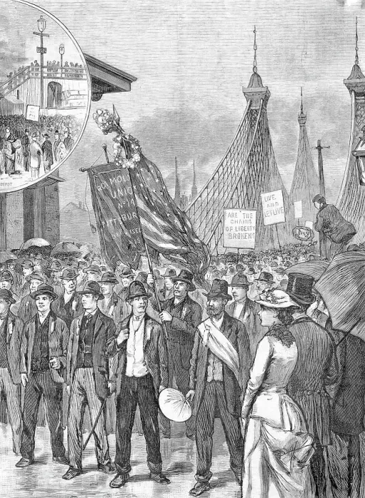 Framed Print : Illus / Labor Parade Passsing Over Bridge Framed Print : Illus / Labor Parade Passsing Over Bridge