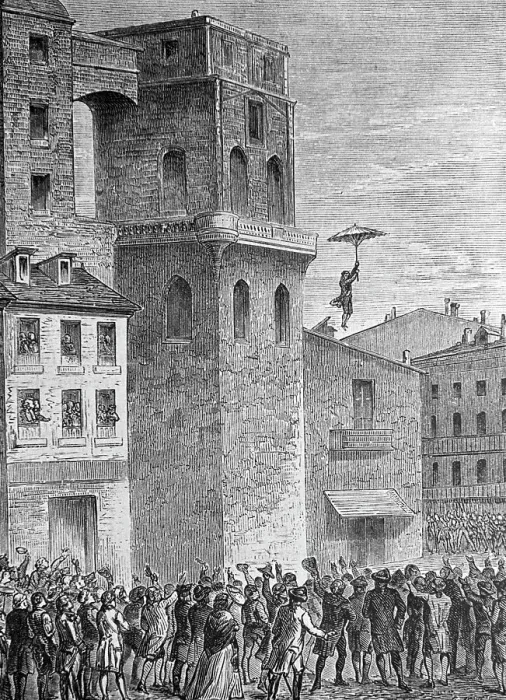 Framed Print : Illus / Man Jumping W / Parachute From Bldg Framed Print : Illus / Man Jumping W / Parachute From Bldg