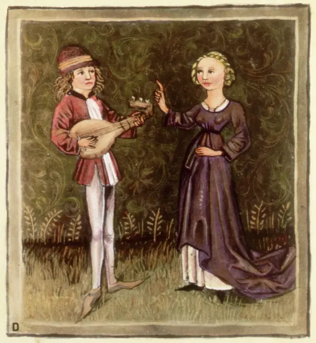 Framed Print : Illus / Man Playing Lute For A Woman