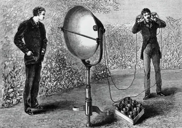Framed Print : Illus / Men Experiment W / Photophone Receiv Framed Print : Illus / Men Experiment W / Photophone Receiv