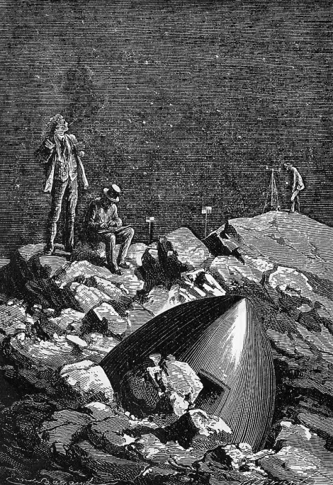 Framed Print : Illus. Of Men On Rocks W / Crashed Craft Framed Print : Illus. Of Men On Rocks W / Crashed Craft