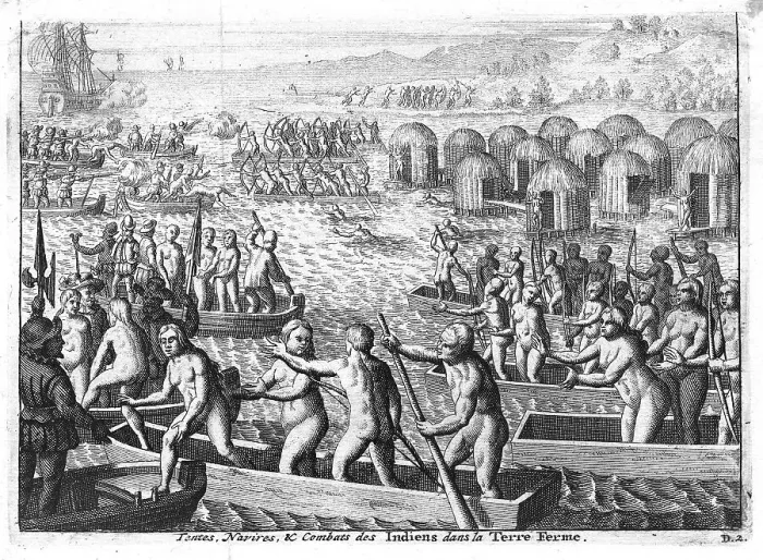 Framed Print : Illus. Of Spanish Fighting Native Am Framed Print : Illus. Of Spanish Fighting Native Am