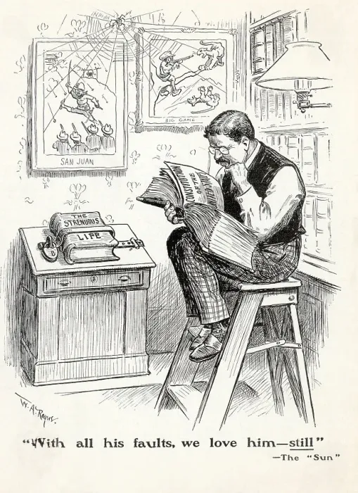 Framed Print : Illus / T Roosevelt Seated On Ladder Readi Framed Print : Illus / T Roosevelt Seated On Ladder Readi